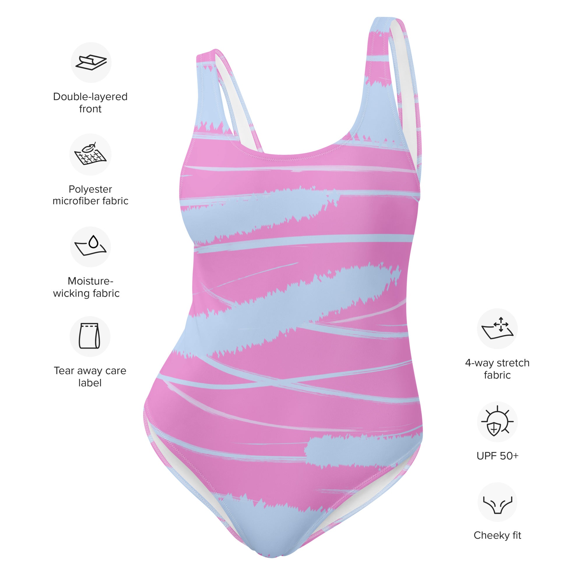 Abstract Lavender Pattern One-Piece Swimsuit with Cheeky Fit