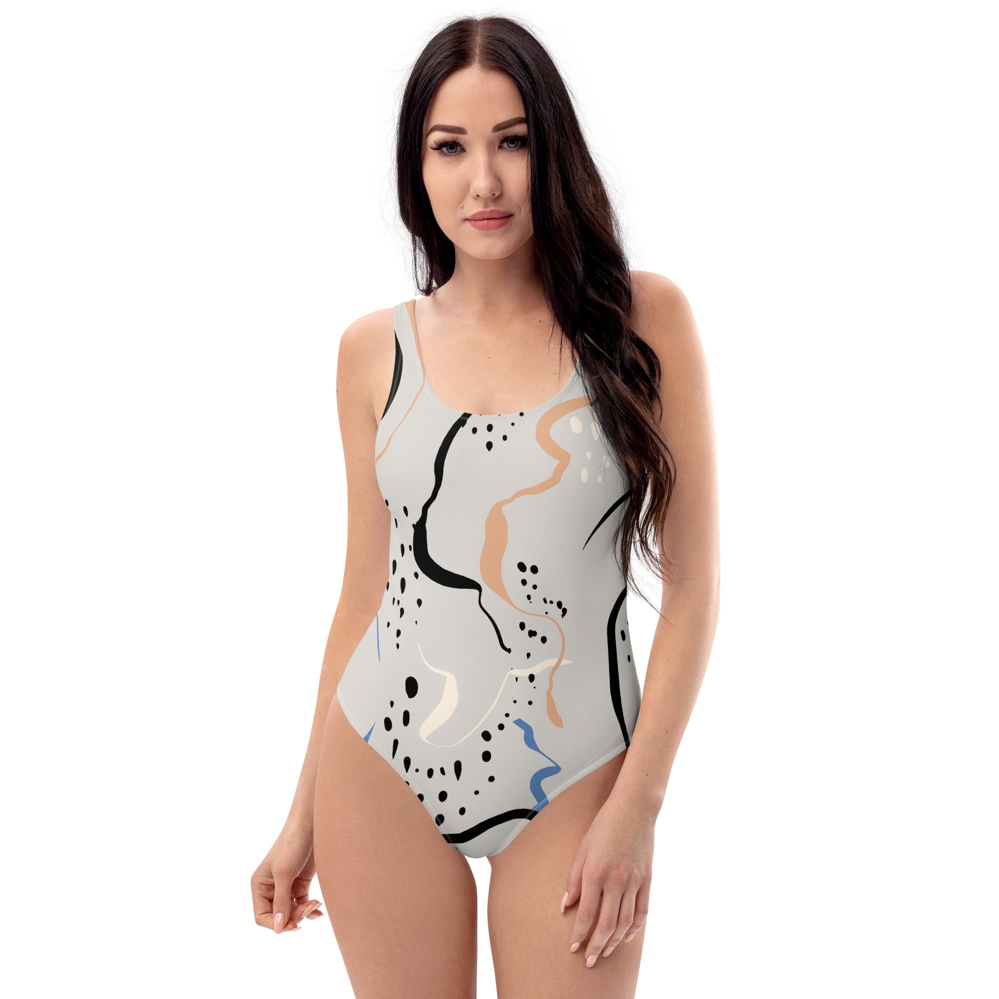 Abstract Vector Art One-Piece Swimsuit - Scoop Neckline and Four-Way Stretch Material