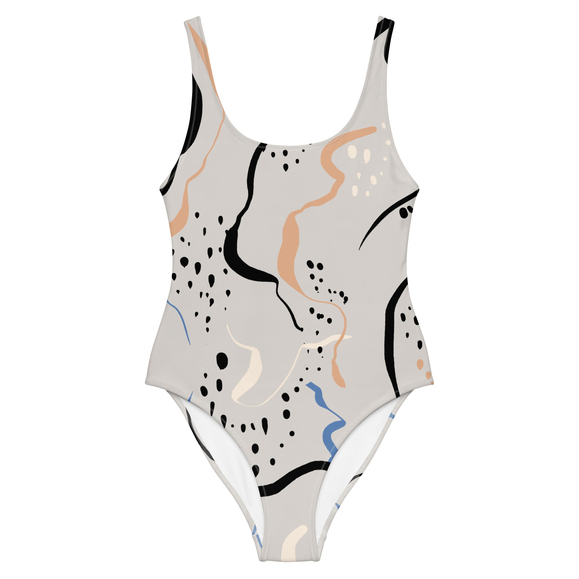 Abstract Vector Art One-Piece Swimsuit - Scoop Neckline and Four-Way Stretch Material