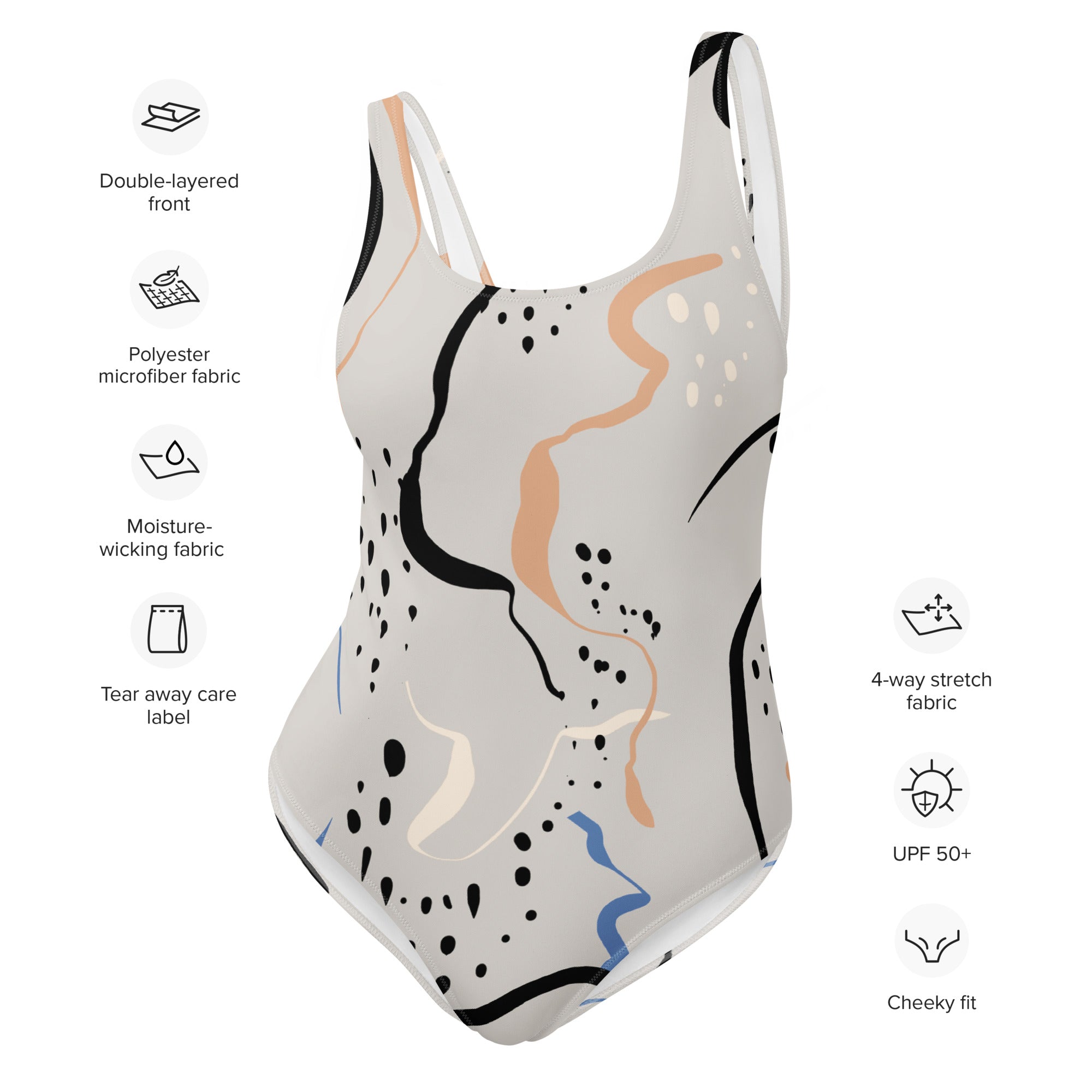 Abstract Vector Art One-Piece Swimsuit - Scoop Neckline and Four-Way Stretch Material