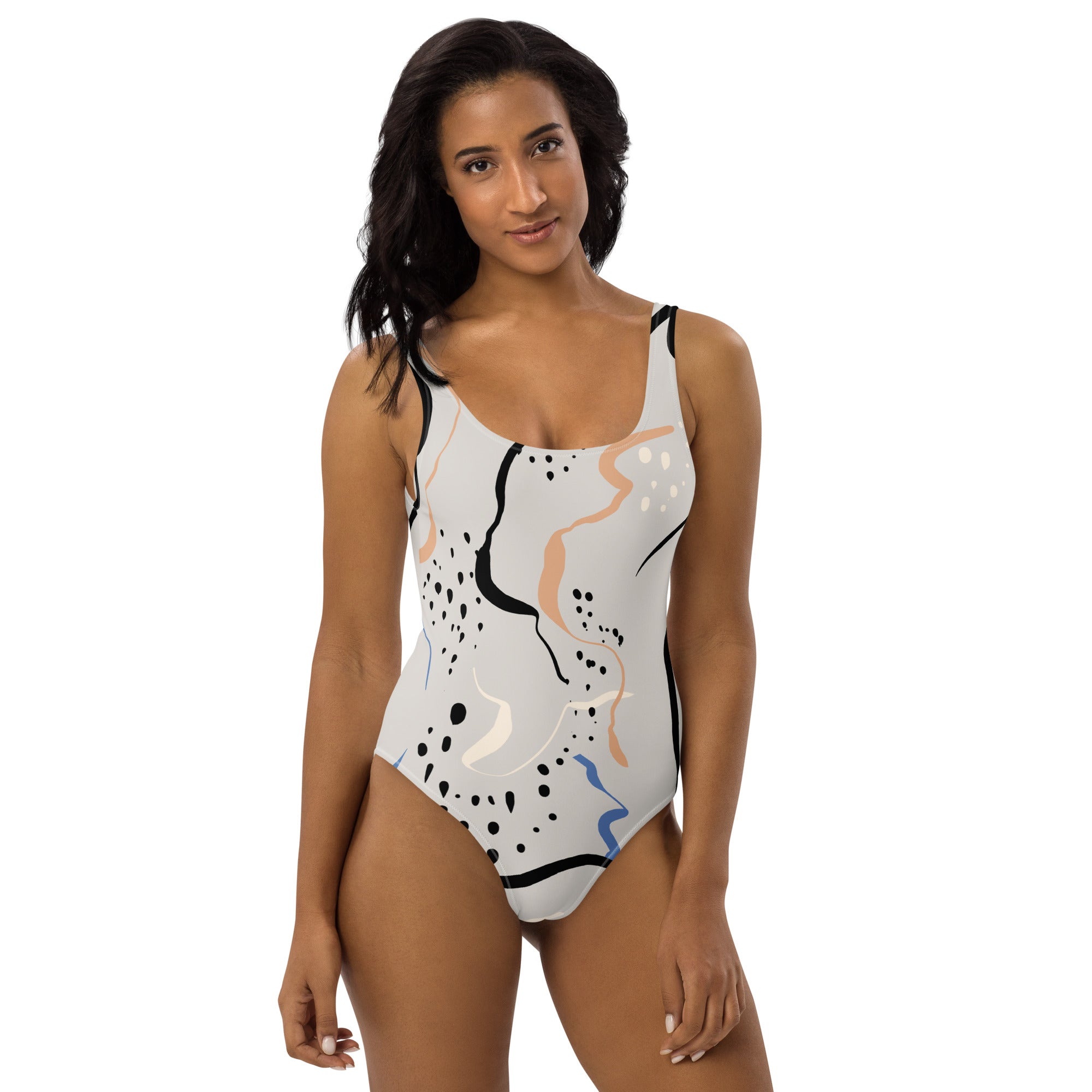 Abstract Vector Art One-Piece Swimsuit - Scoop Neckline and Four-Way Stretch Material