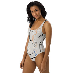 Abstract Vector Art One-Piece Swimsuit - Scoop Neckline and Four-Way Stretch Material