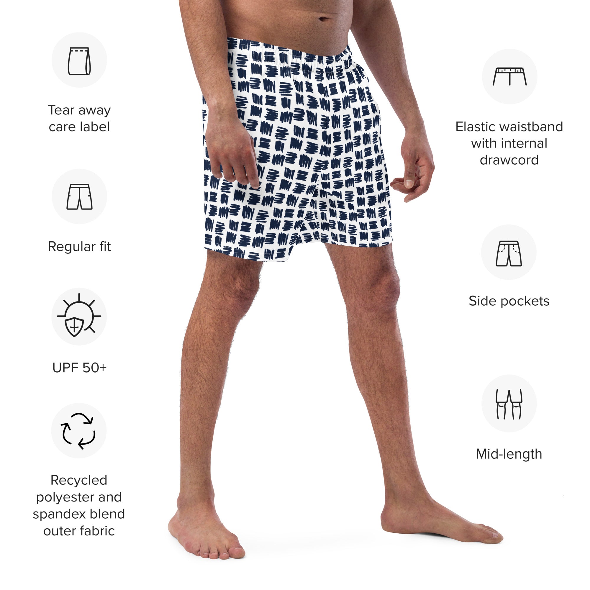 Abstract Squares Pattern Men’s Recycled Swim Trunks