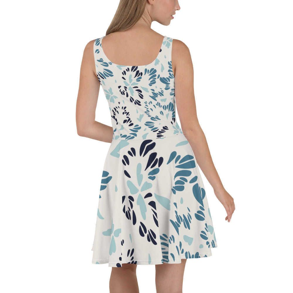 Abstract Natural Pattern Sleeveless Skater Dress: UPF50+, Elastic & Flared