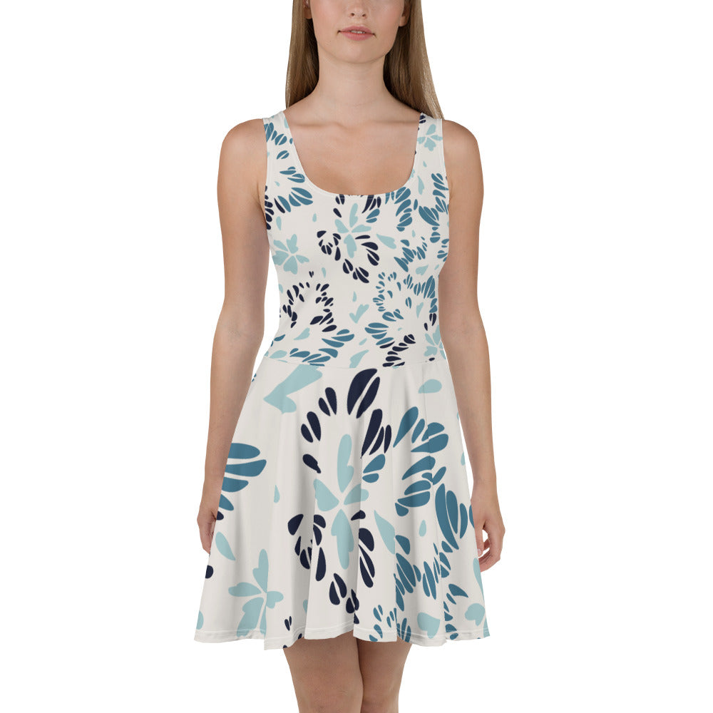 Abstract Natural Pattern Sleeveless Skater Dress: UPF50+, Elastic & Flared