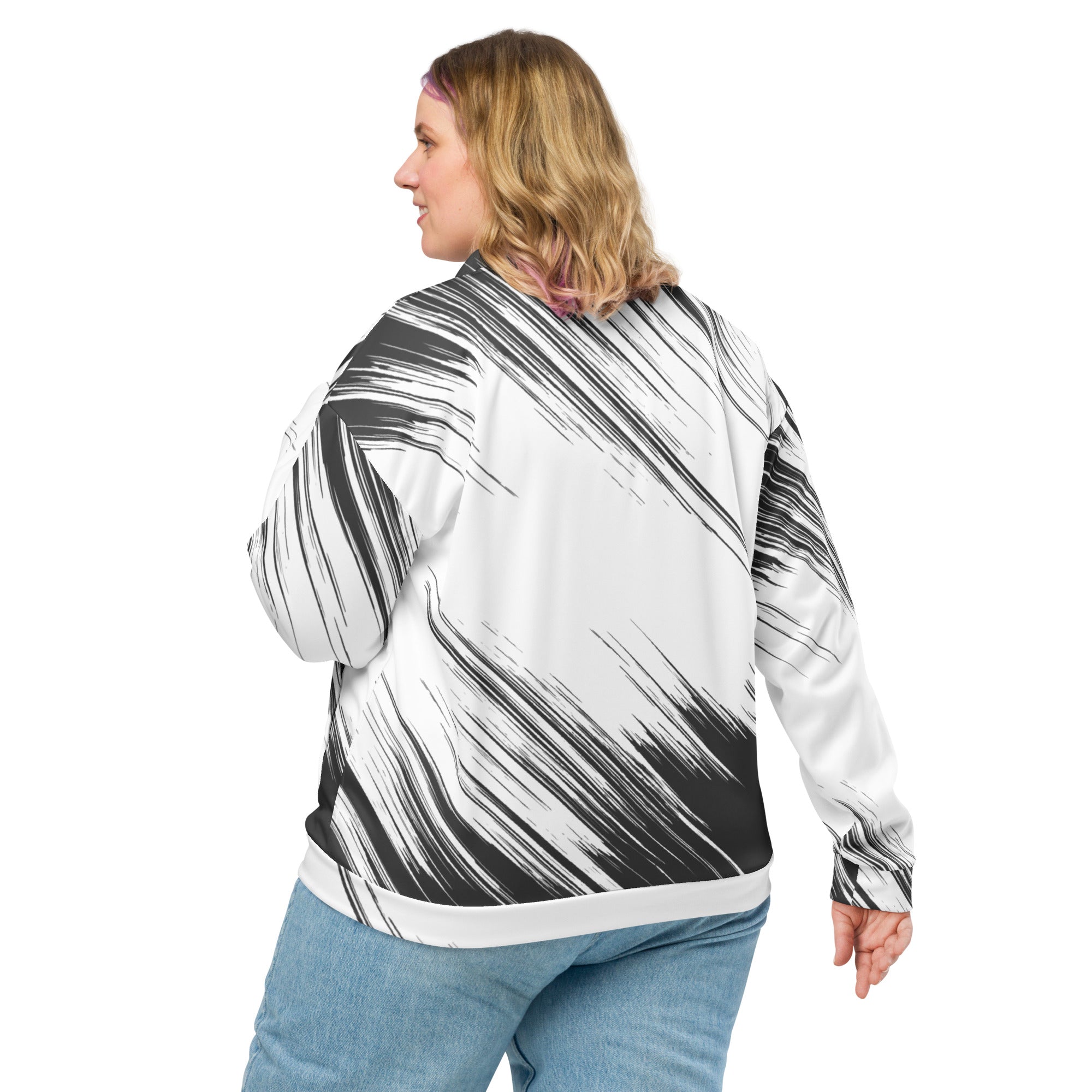 Abstract Black Lines Design Unisex Bomber Jacket - Hand-Sewn, Breathable, and OEKO-TEX 100 Certified