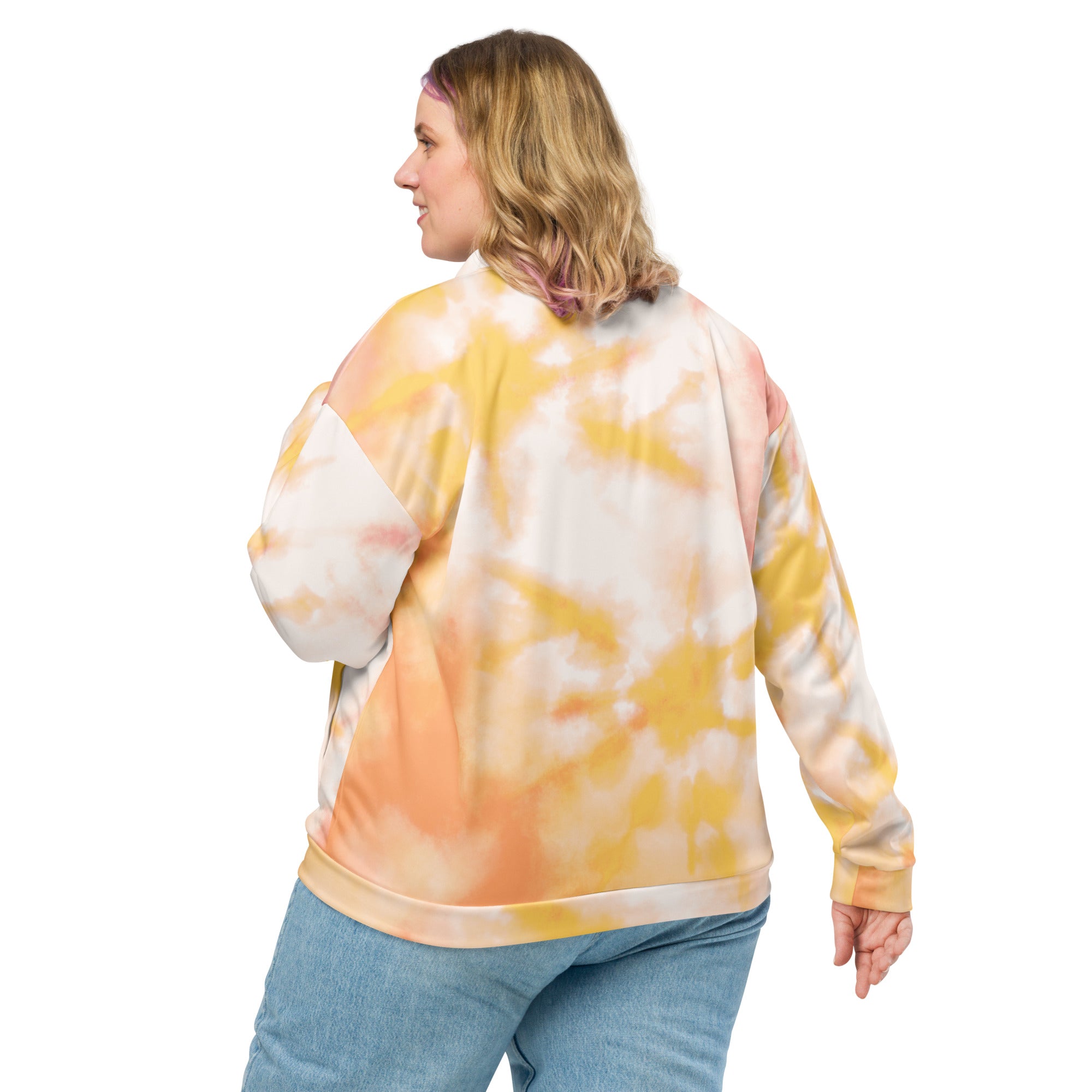 Unisex Bomber Jacket -Orange Tie-Dye Pattern Vibrant, Comfortable, and Durable Fashion Statement for All