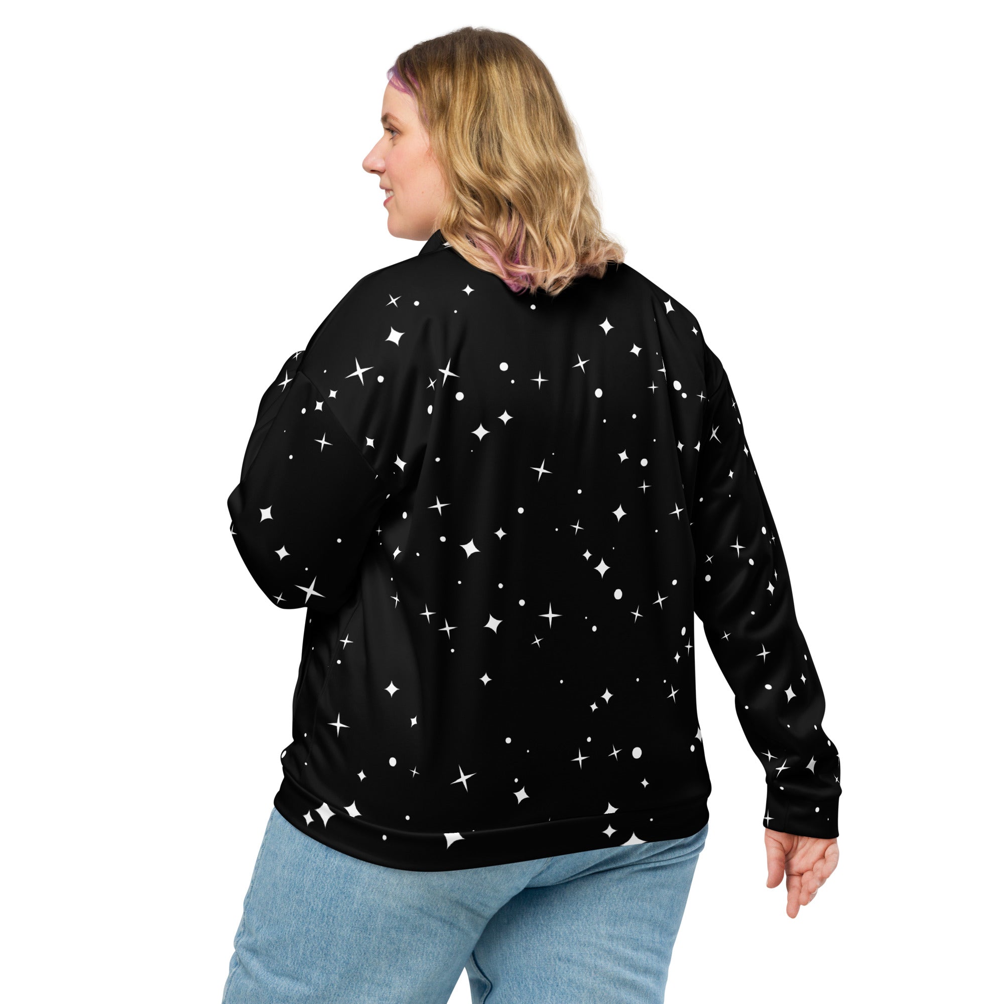 Star Pattern Unisex Bomber Jacket Hand-Sewn, and Oeko- Tex 100 Certified