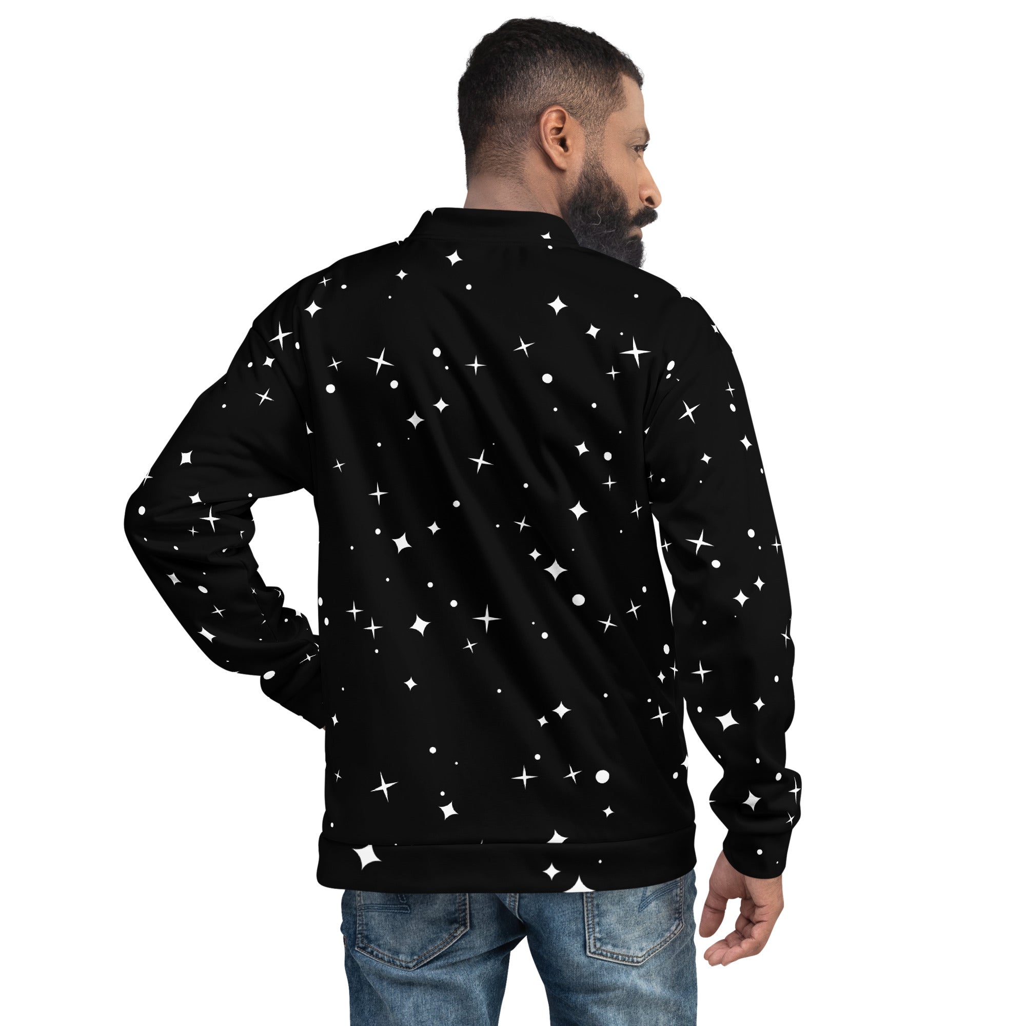 Star Pattern Unisex Bomber Jacket Hand-Sewn, and Oeko- Tex 100 Certified