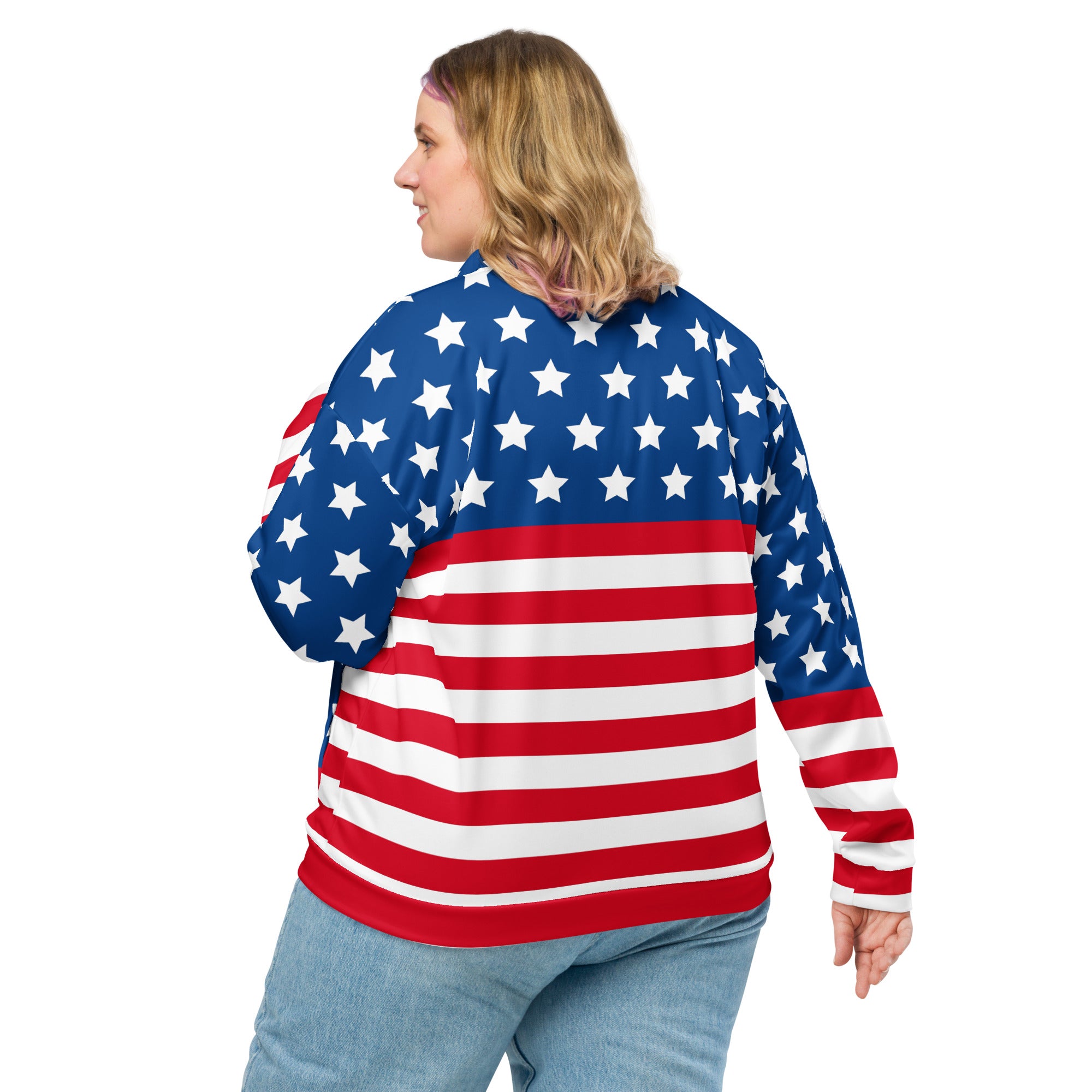 Unisex Bomber Jacket With USA Flag Design Hand-Sewn, And Oeko- Tex 100 Certified