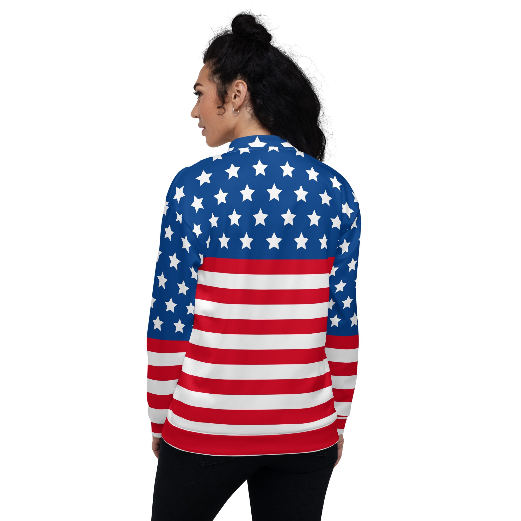 Unisex Bomber Jacket With USA Flag Design Hand-Sewn, And Oeko- Tex 100 Certified