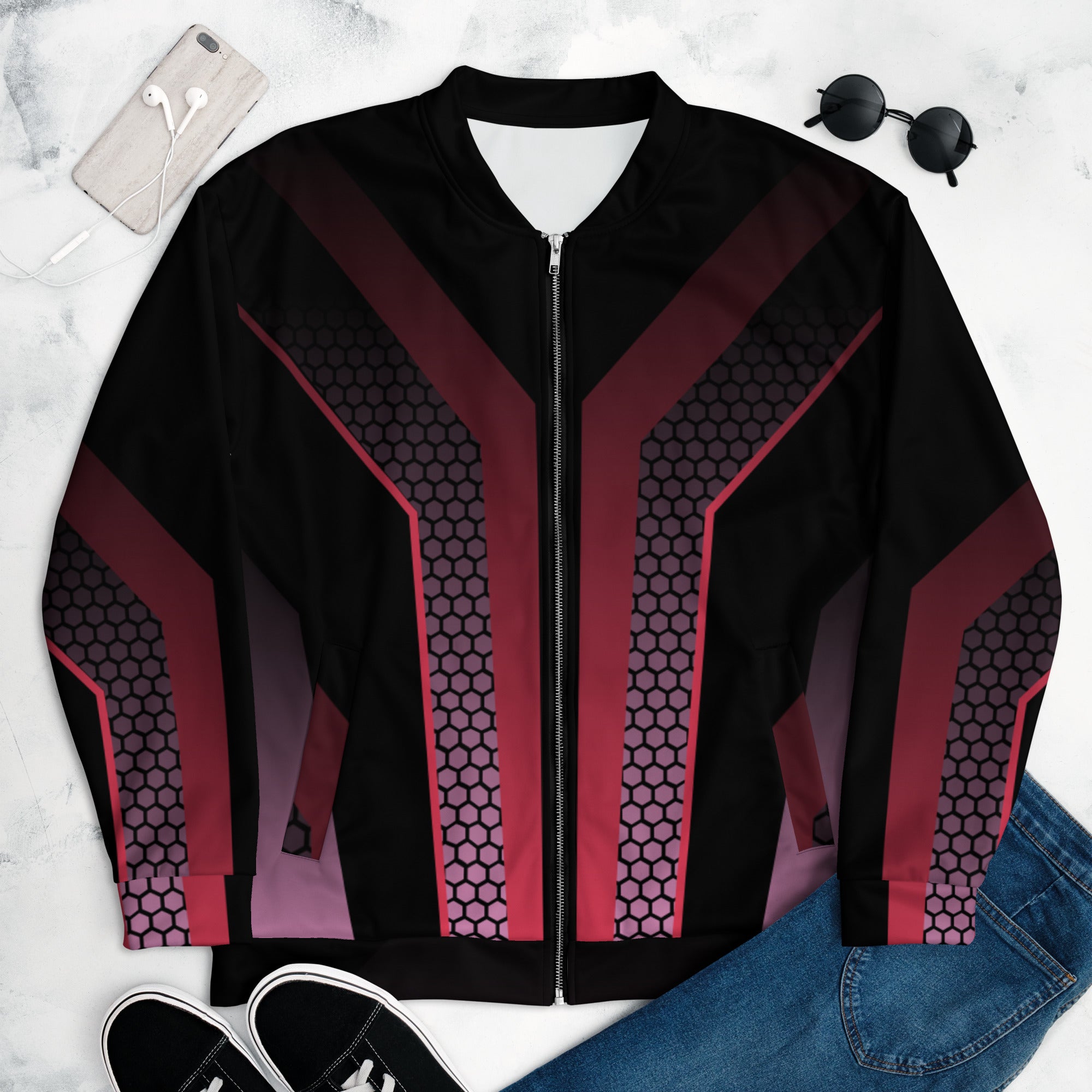 Geometric Design Unisex Bomber Jacket - Stylish, Comfortable, and Durable Fashion Statement for All