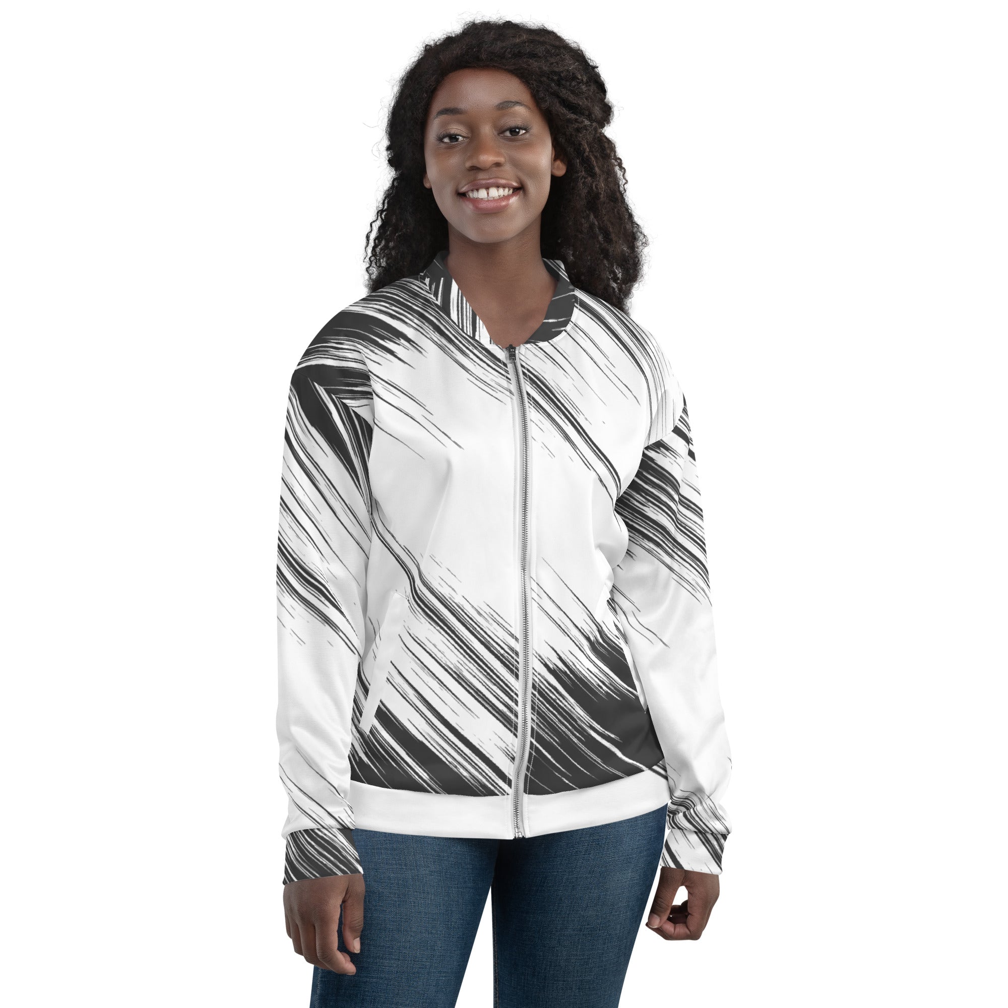 Abstract Black Lines Design Unisex Bomber Jacket - Hand-Sewn, Breathable, and OEKO-TEX 100 Certified