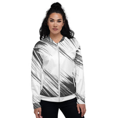 Abstract Black Lines Design Unisex Bomber Jacket - Hand-Sewn, Breathable, and OEKO-TEX 100 Certified