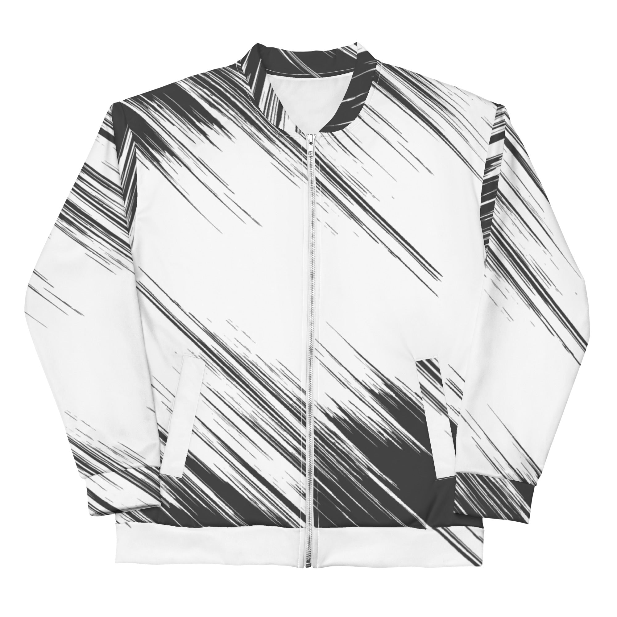 Abstract Black Lines Design Unisex Bomber Jacket - Hand-Sewn, Breathable, and OEKO-TEX 100 Certified