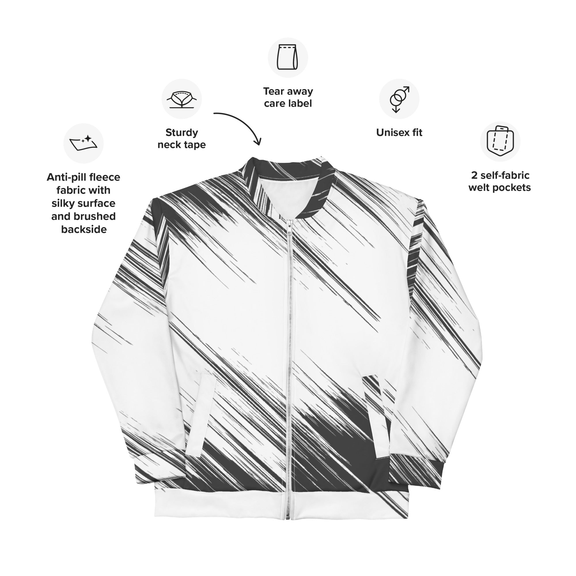 Abstract Black Lines Design Unisex Bomber Jacket - Hand-Sewn, Breathable, and OEKO-TEX 100 Certified