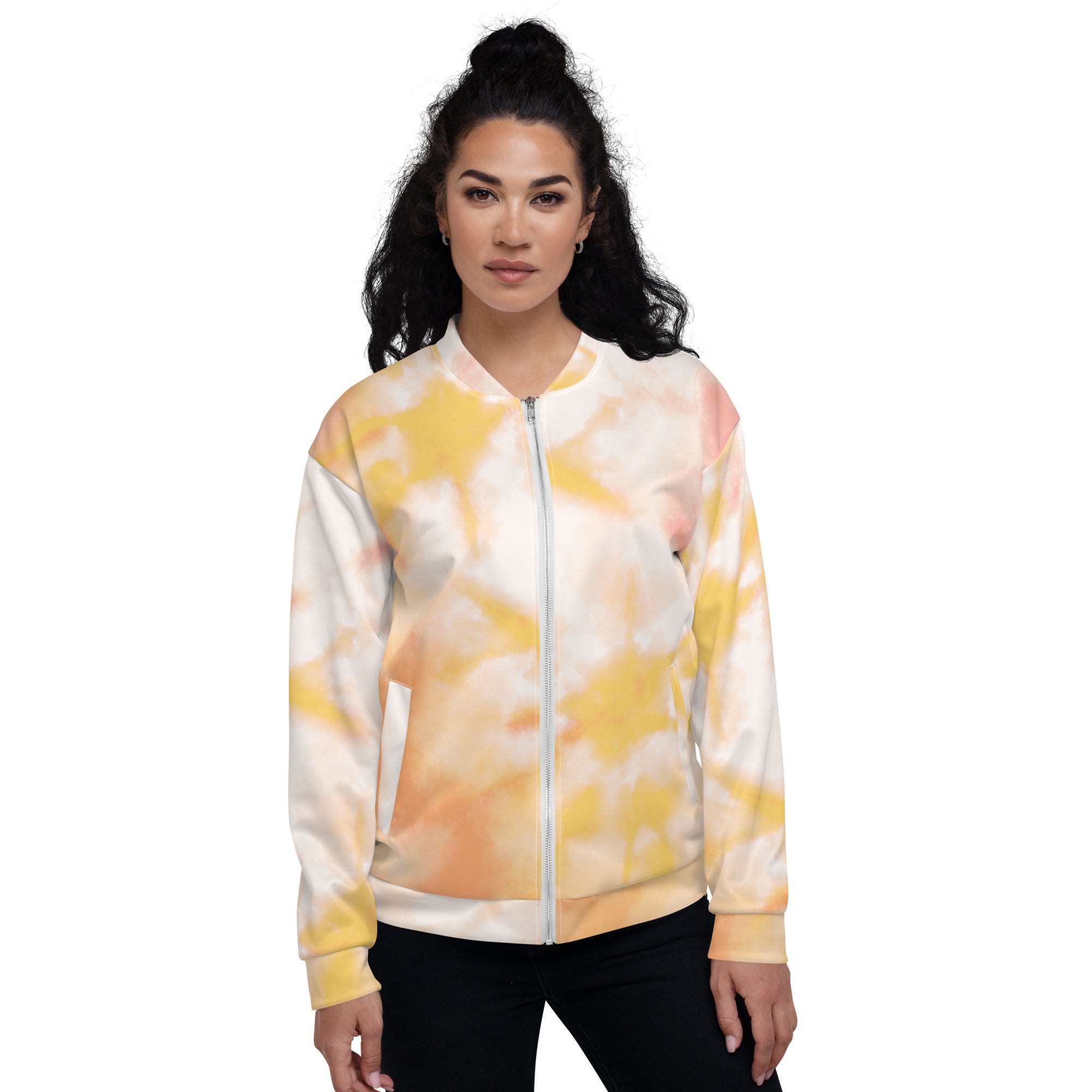 Unisex Bomber Jacket -Orange Tie-Dye Pattern Vibrant, Comfortable, and Durable Fashion Statement for All