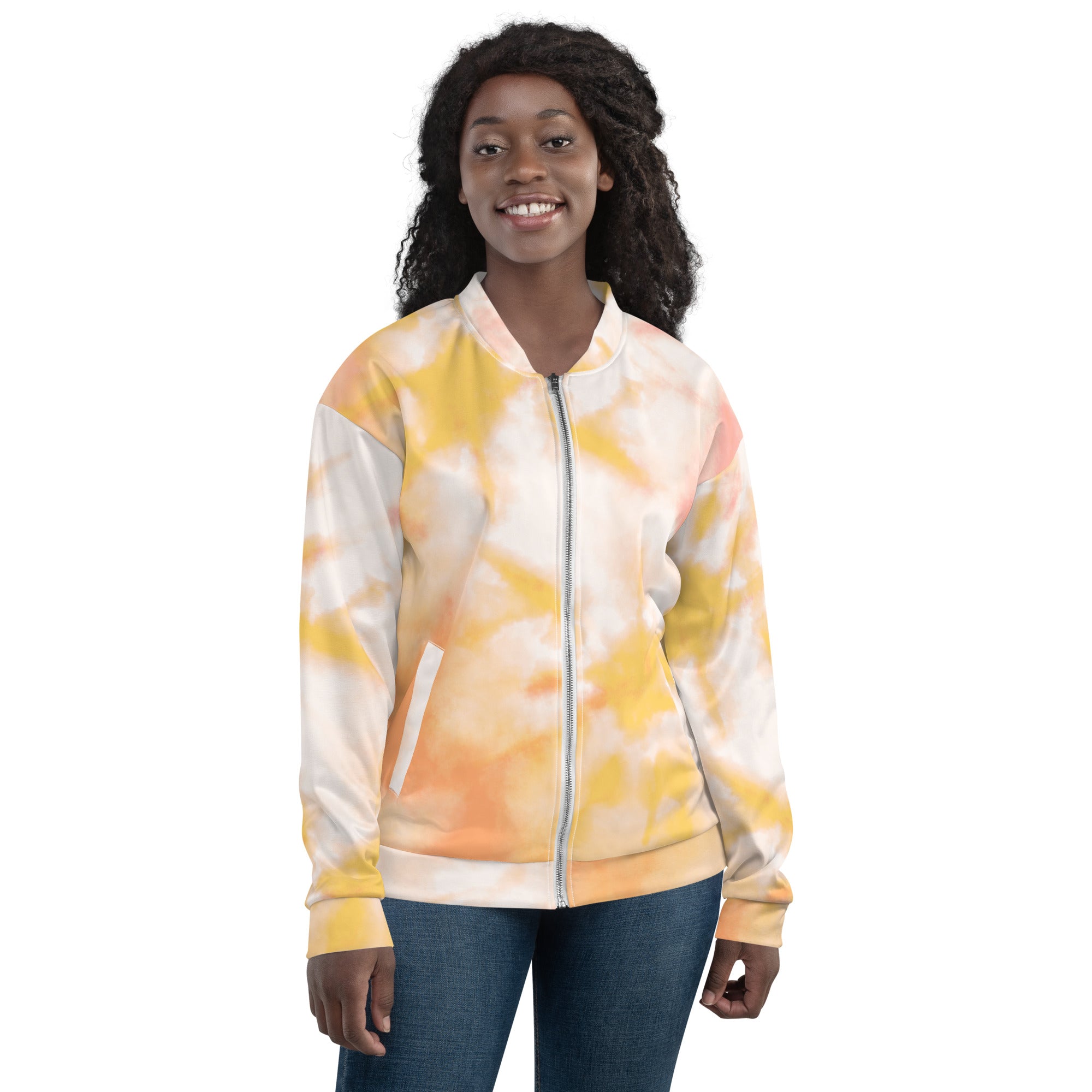 Unisex Bomber Jacket -Orange Tie-Dye Pattern Vibrant, Comfortable, and Durable Fashion Statement for All