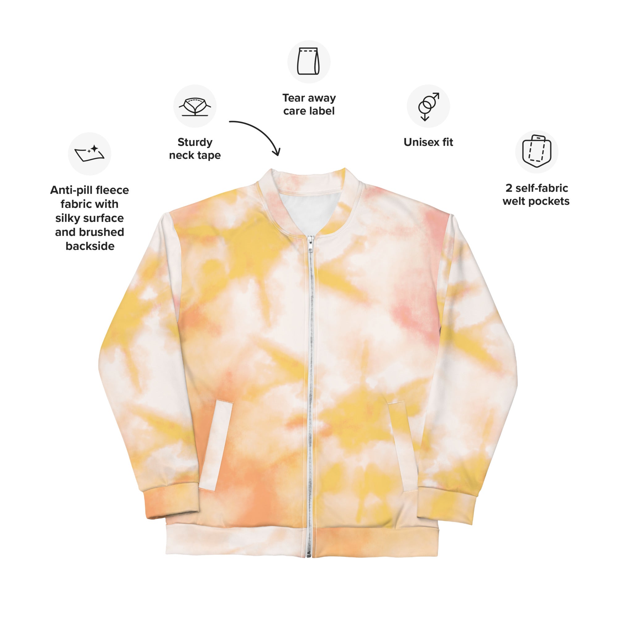 Unisex Bomber Jacket -Orange Tie-Dye Pattern Vibrant, Comfortable, and Durable Fashion Statement for All