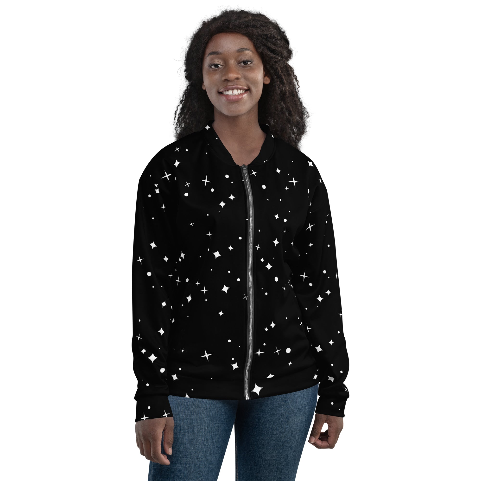 Star Pattern Unisex Bomber Jacket Hand-Sewn, and Oeko- Tex 100 Certified