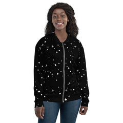 Star Pattern Unisex Bomber Jacket Hand-Sewn, and Oeko- Tex 100 Certified