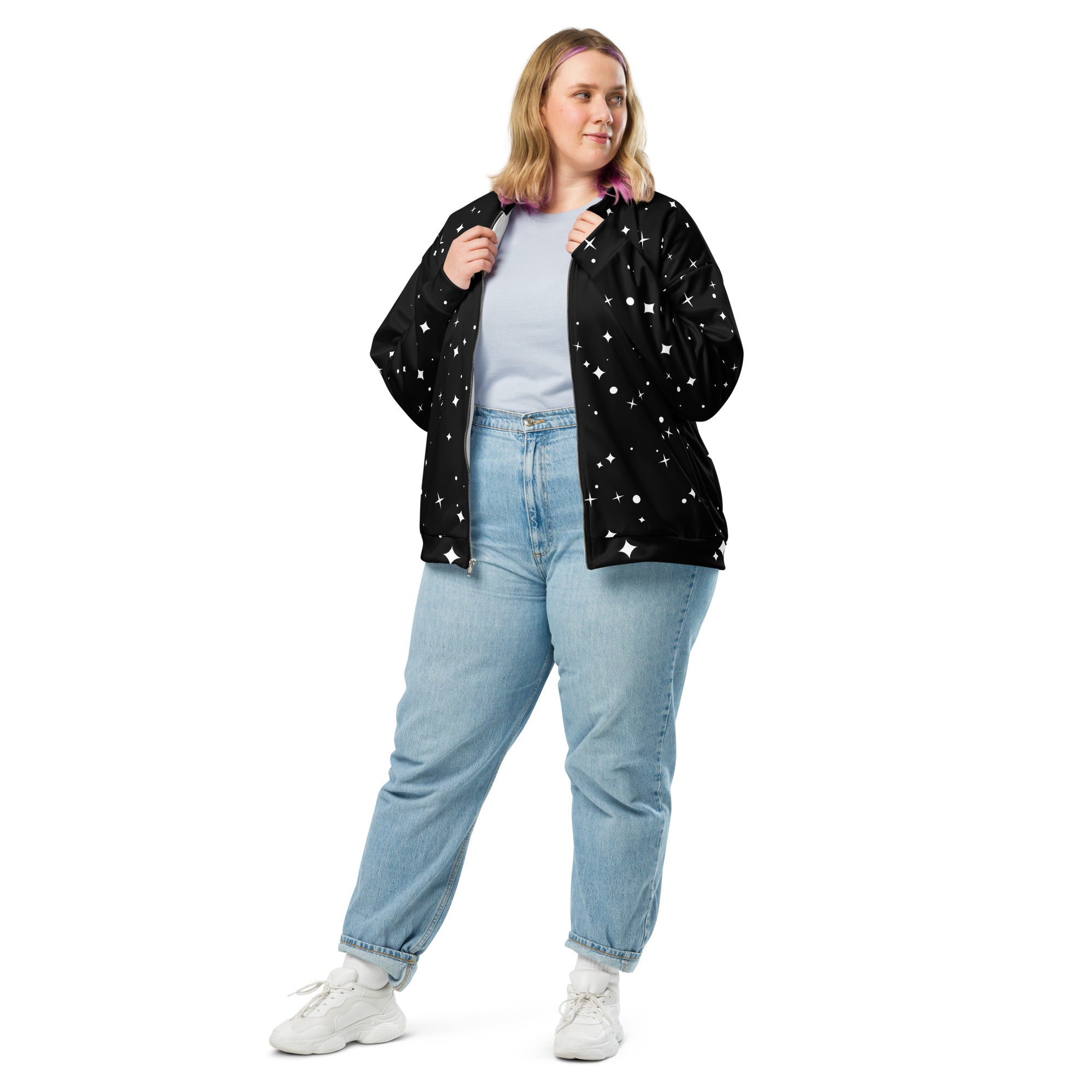 Star Pattern Unisex Bomber Jacket Hand-Sewn, and Oeko- Tex 100 Certified