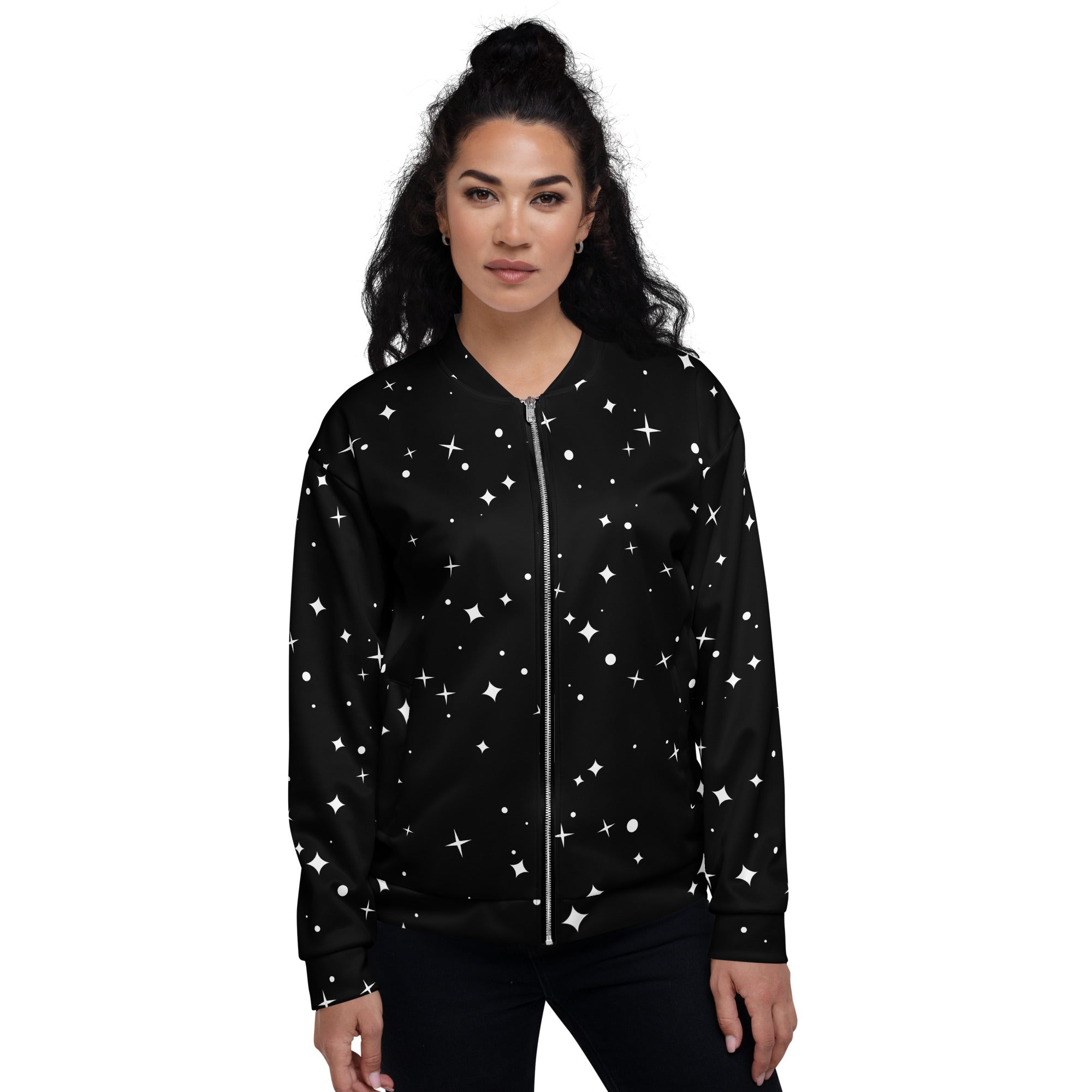 Star Pattern Unisex Bomber Jacket Hand-Sewn, and Oeko- Tex 100 Certified