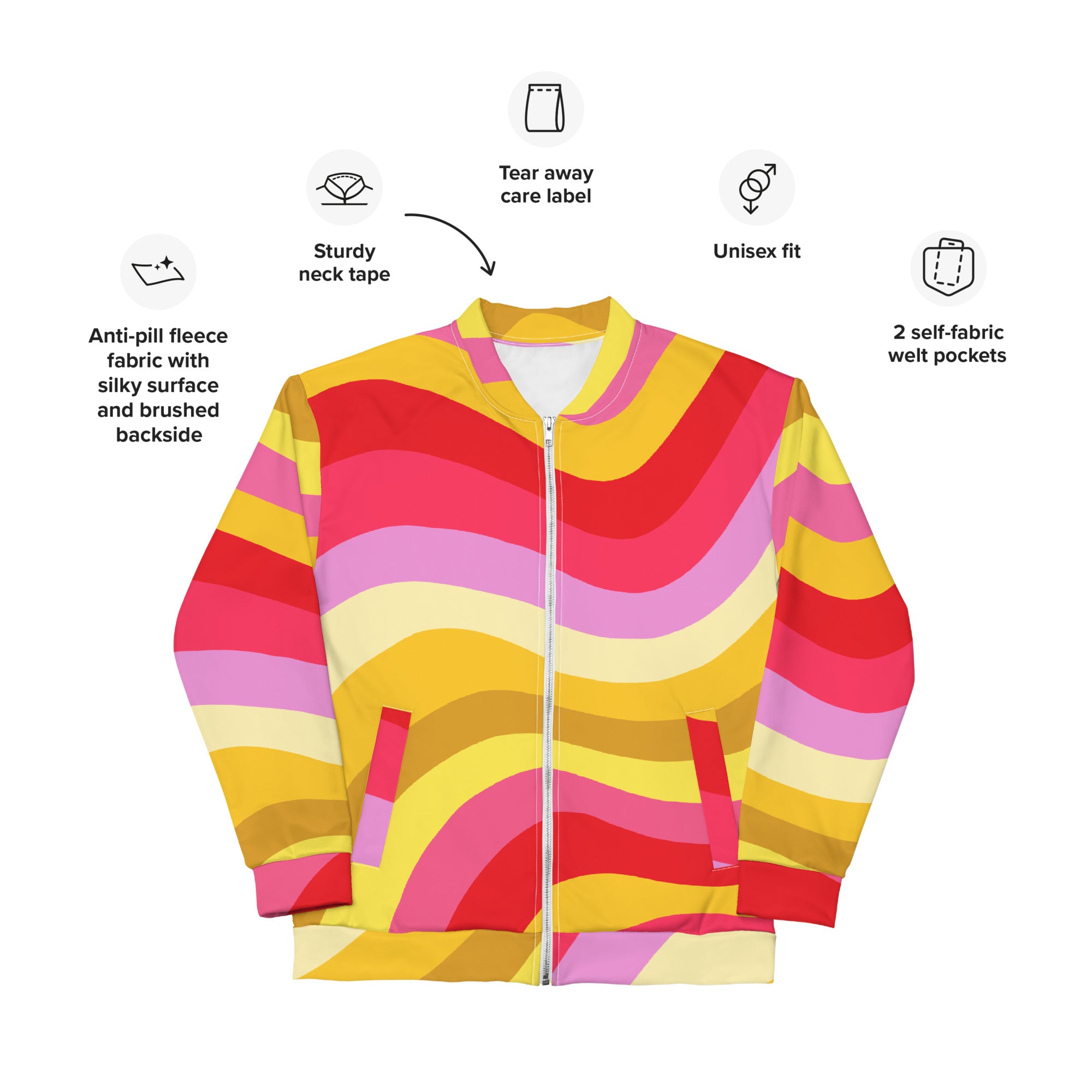 Colorful Unisex Bomber Jacket Hand-Sewn, And Oeko- Tex 100 Certified