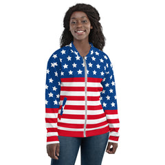 Unisex Bomber Jacket With USA Flag Design Hand-Sewn, And Oeko- Tex 100 Certified