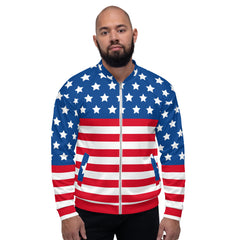 Unisex Bomber Jacket With USA Flag Design Hand-Sewn, And Oeko- Tex 100 Certified