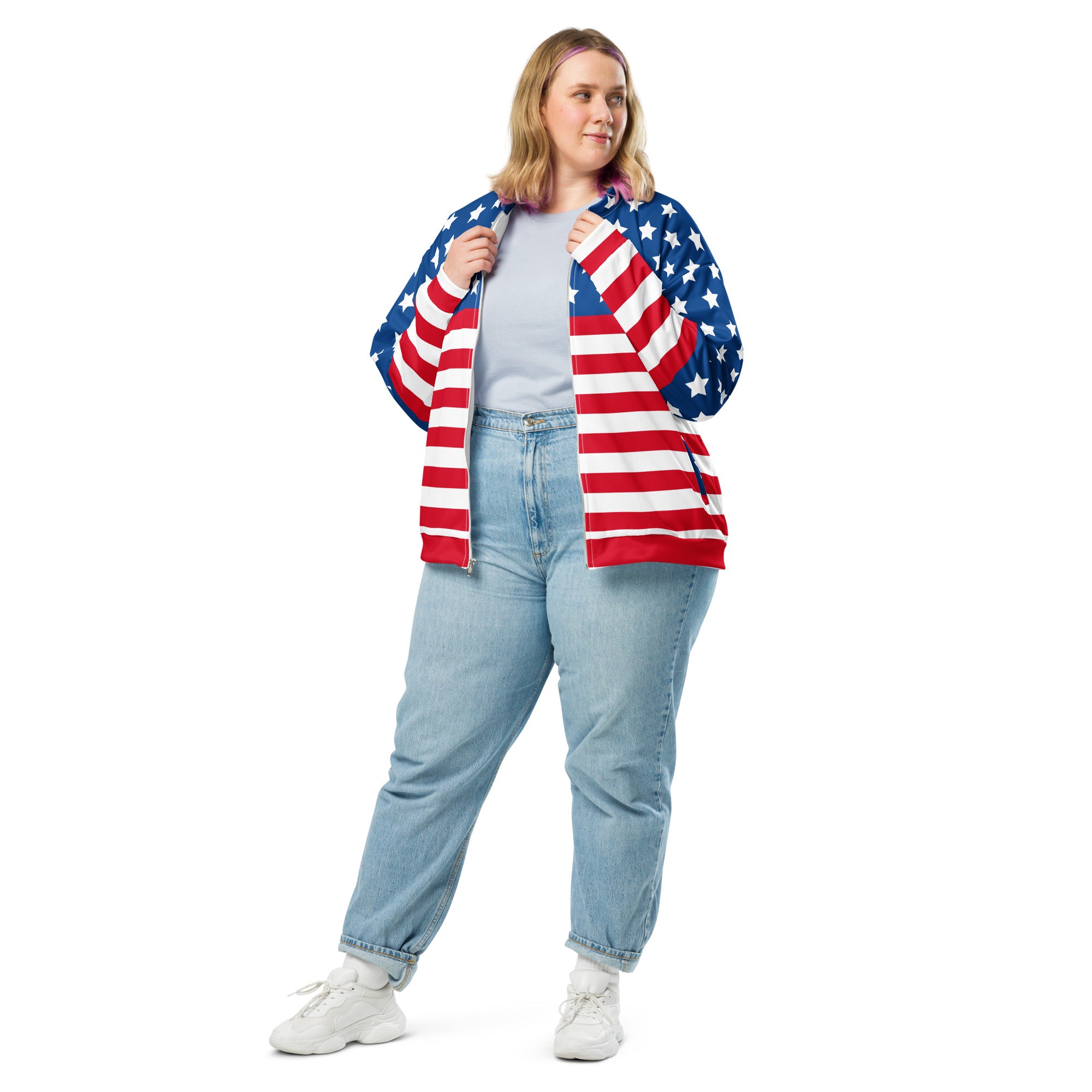 Unisex Bomber Jacket With USA Flag Design Hand-Sewn, And Oeko- Tex 100 Certified