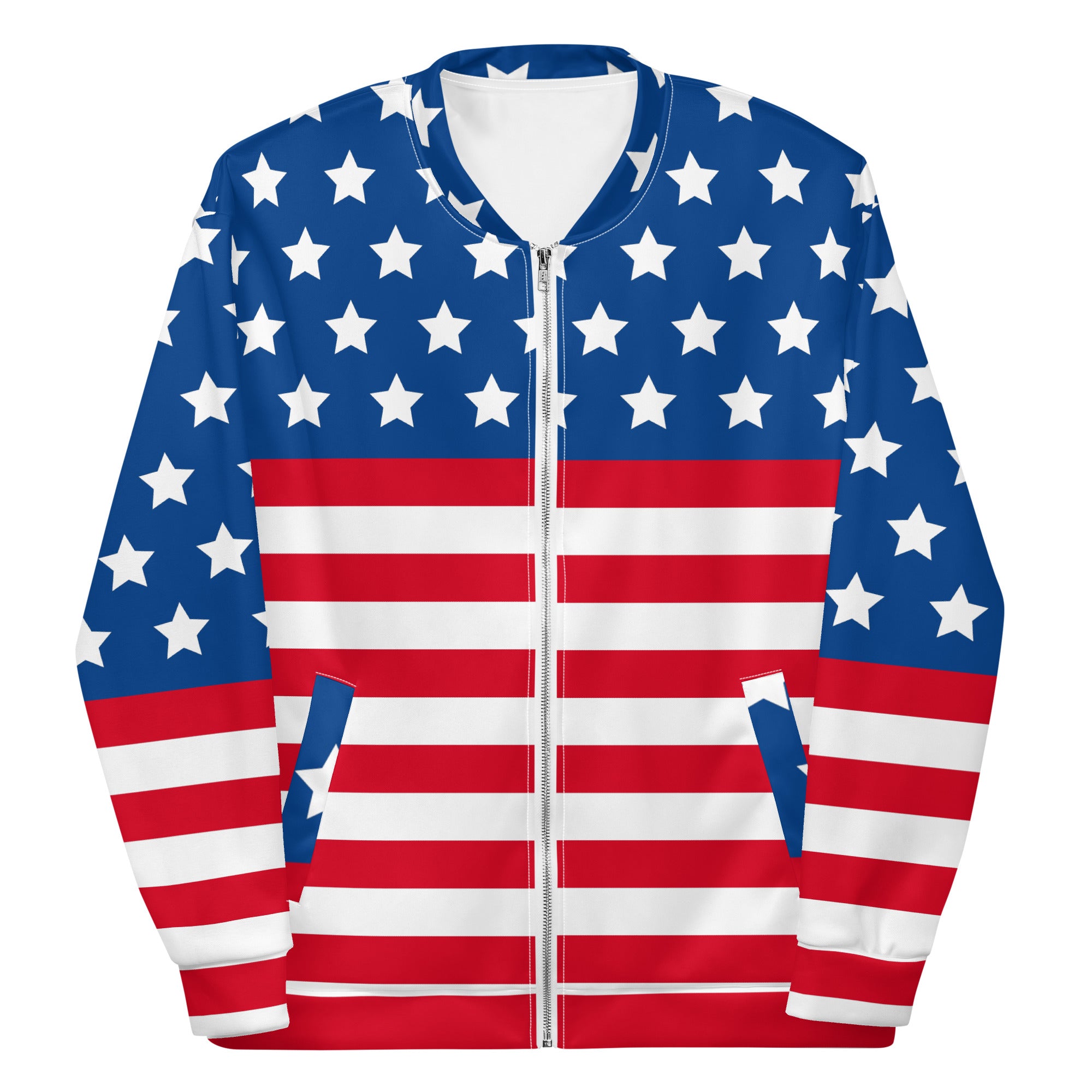 Unisex Bomber Jacket With USA Flag Design Hand-Sewn, And Oeko- Tex 100 Certified