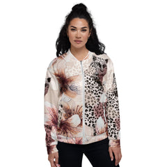 Leopard Lily Unisex Bomber Jacket – Handcrafted Statement Wear