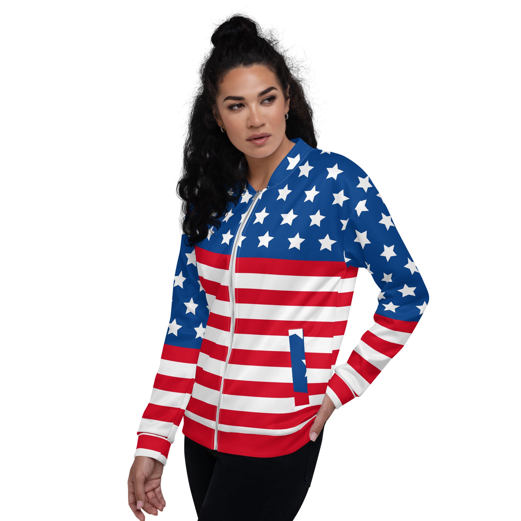 Unisex Bomber Jacket With USA Flag Design Hand-Sewn, And Oeko- Tex 100 Certified