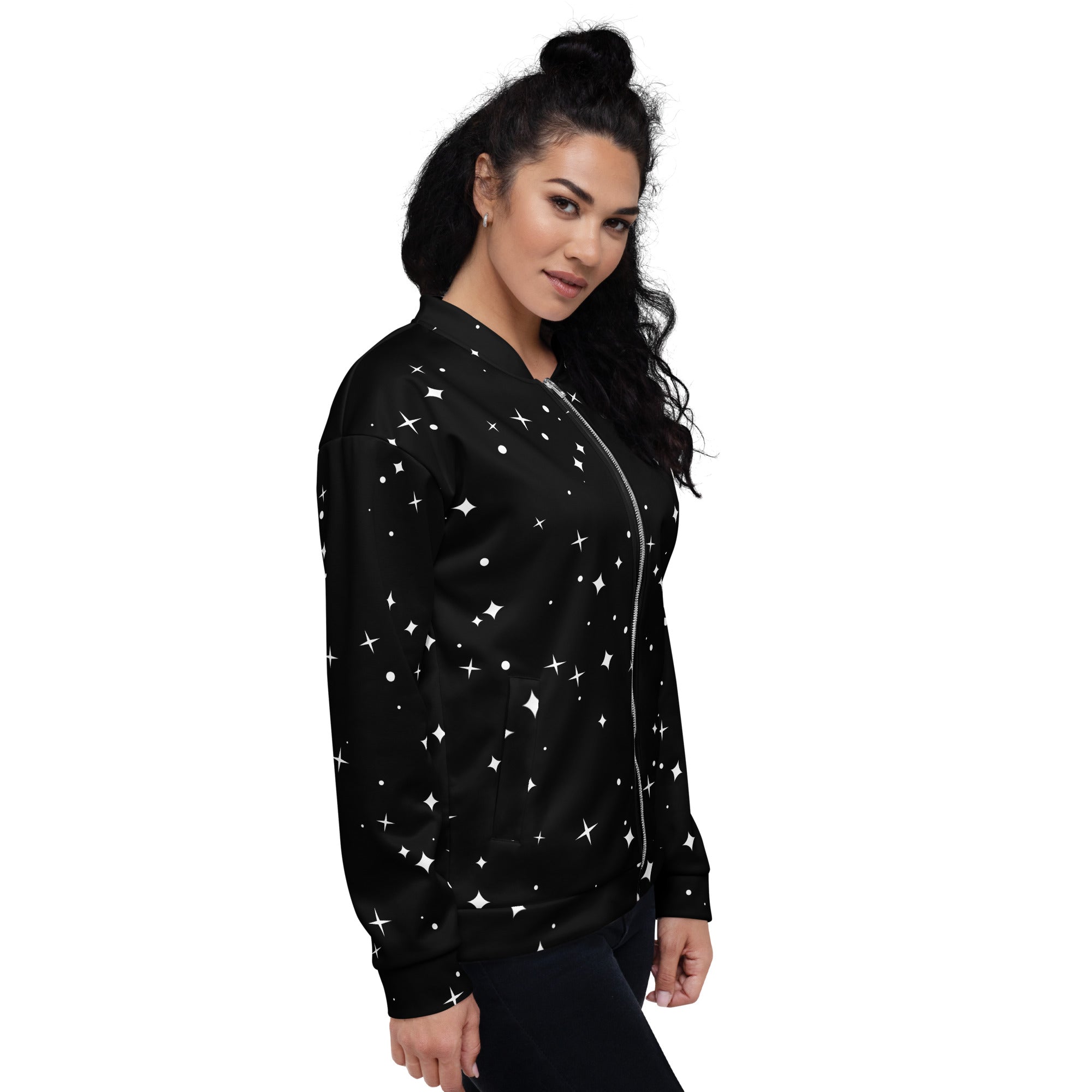 Star Pattern Unisex Bomber Jacket Hand-Sewn, and Oeko- Tex 100 Certified