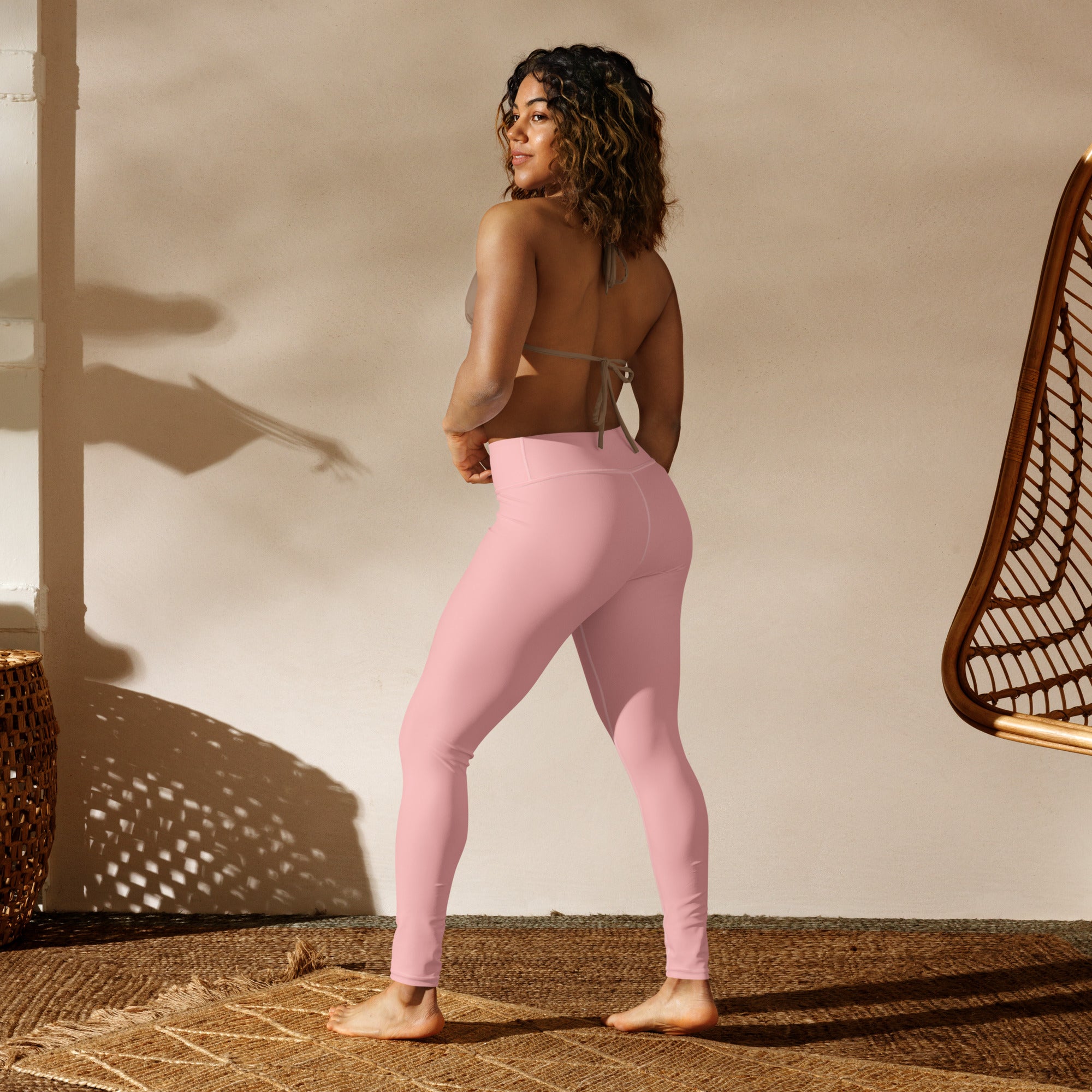 Premium Light Pink Yoga Leggings: Raised waistband