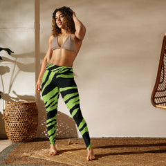 Premium Raised Waistband Yoga Leggings With Green Tiger Pattern