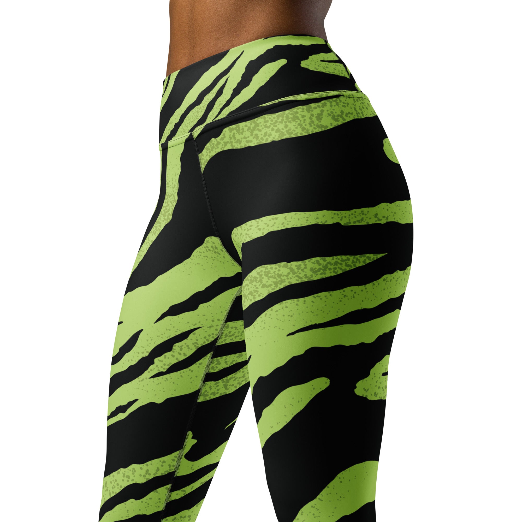 Premium Raised Waistband Yoga Leggings With Green Tiger Pattern