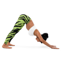 Premium Raised Waistband Yoga Leggings With Green Tiger Pattern