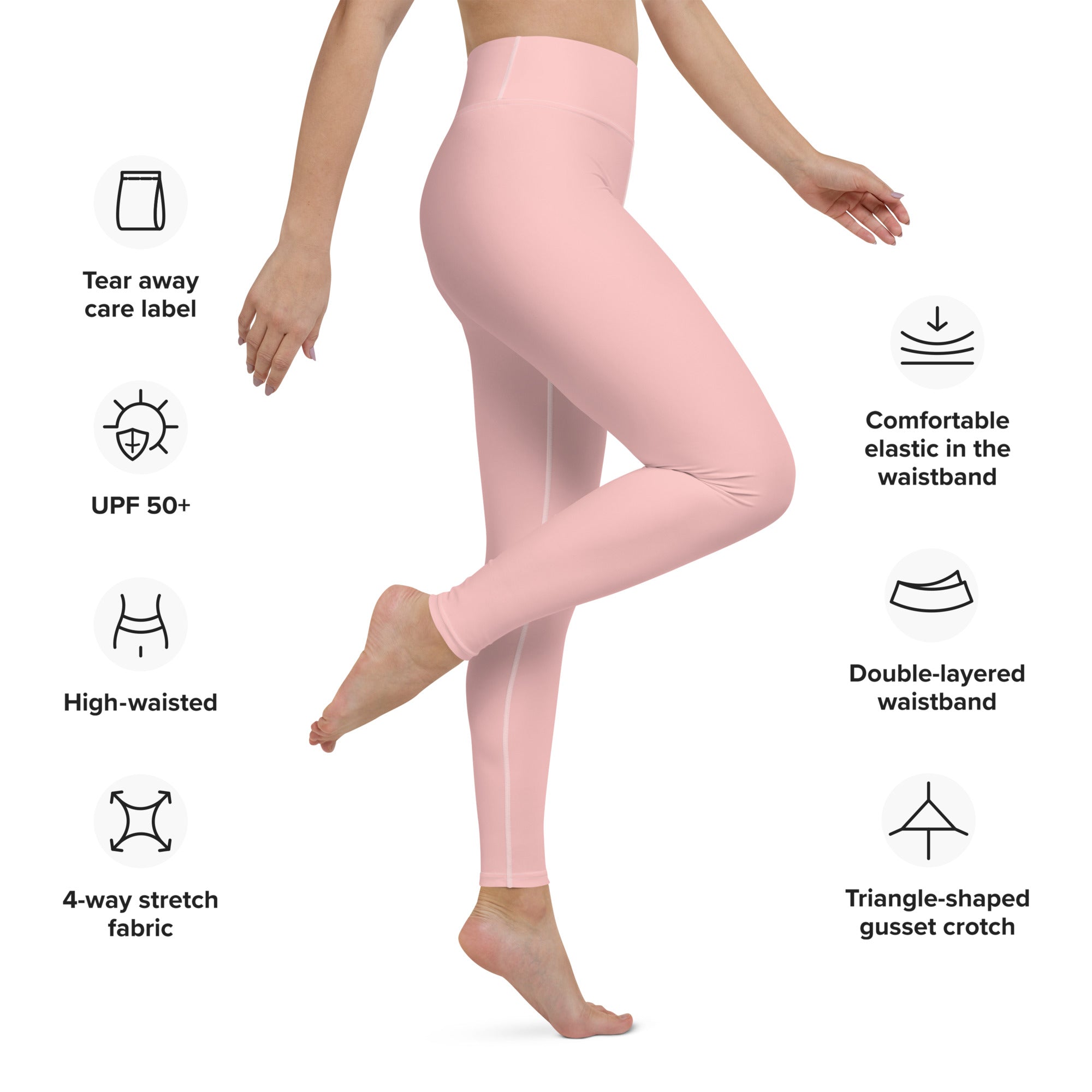 Premium Light Pink Yoga Leggings: Raised waistband