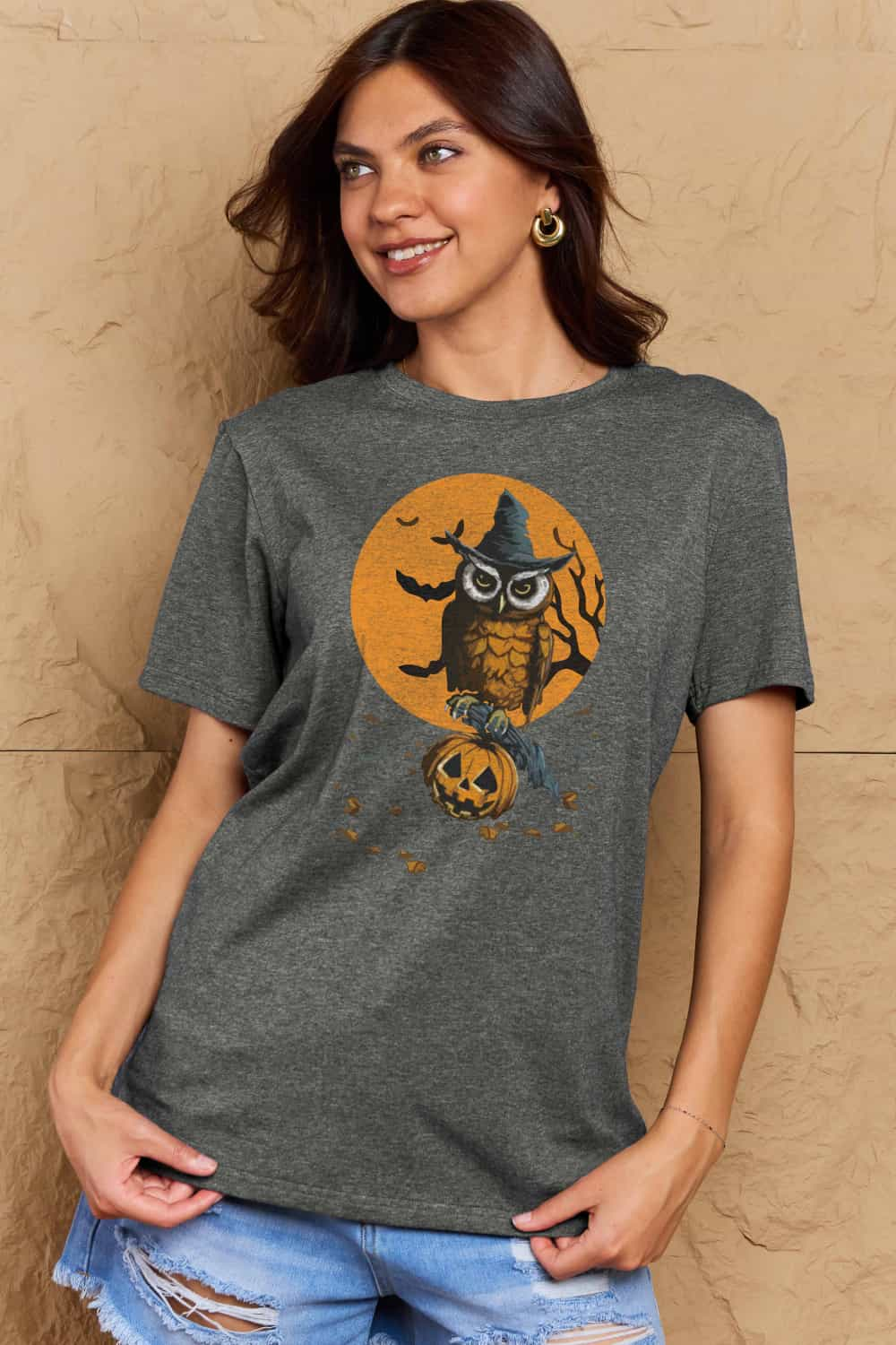 Full Size Holloween Theme Graphic Cotton T-Shirt