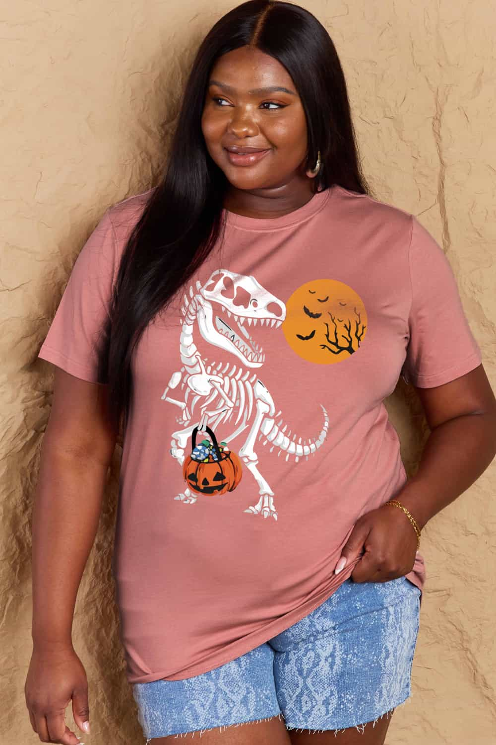 Full Size Women’s Casual Cotton T-Shirt - Dinosaur Skeleton