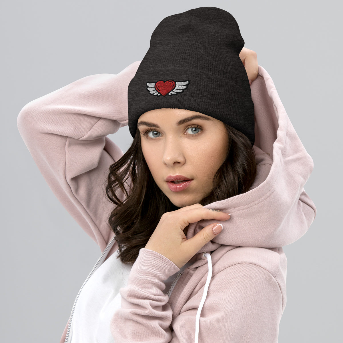 Unisex Heart Angel Cuffed Beanie: Hypoallergenic Turbo Acrylic
