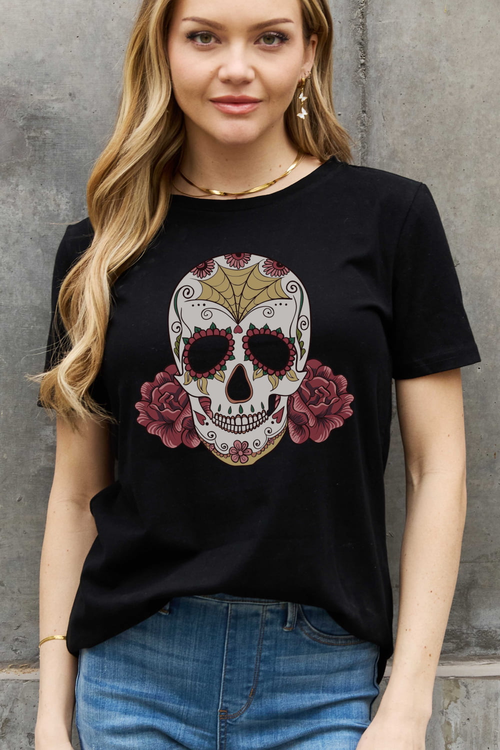 Full Size Skull Graphic Cotton Tee