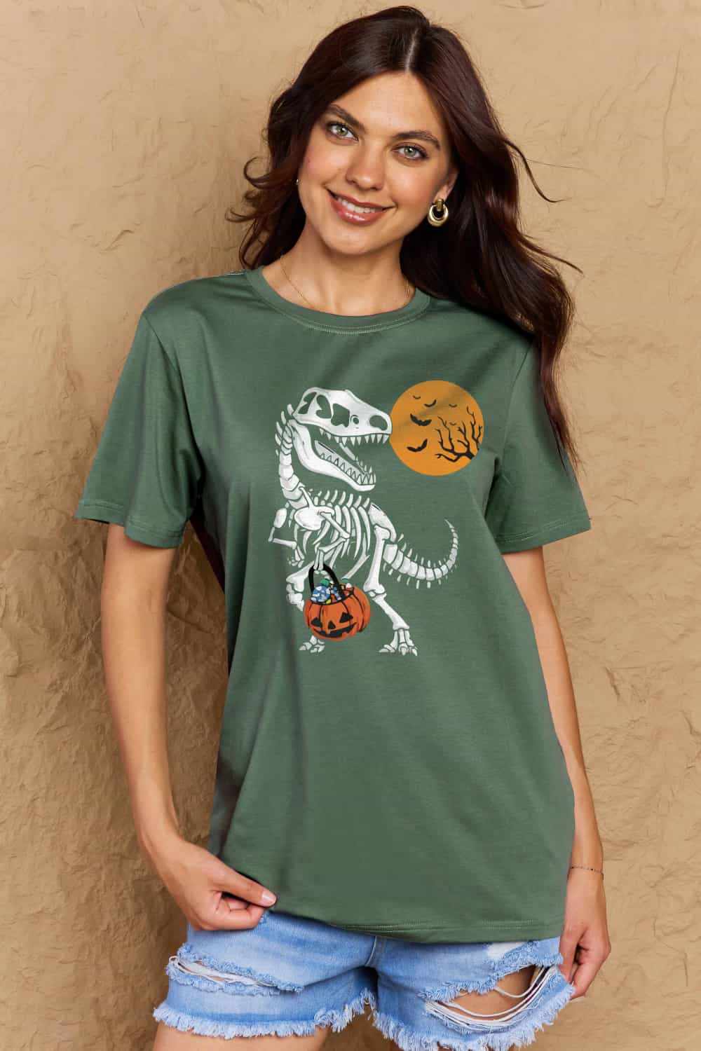 Full Size Women’s Casual Cotton T-Shirt - Dinosaur Skeleton