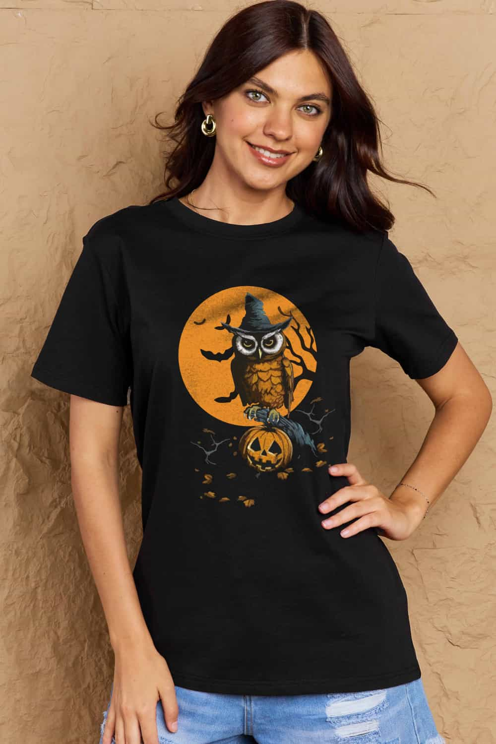 Full Size Holloween Theme Graphic Cotton T-Shirt