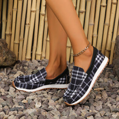 Plaid Round Toe Women's Slip-Ons