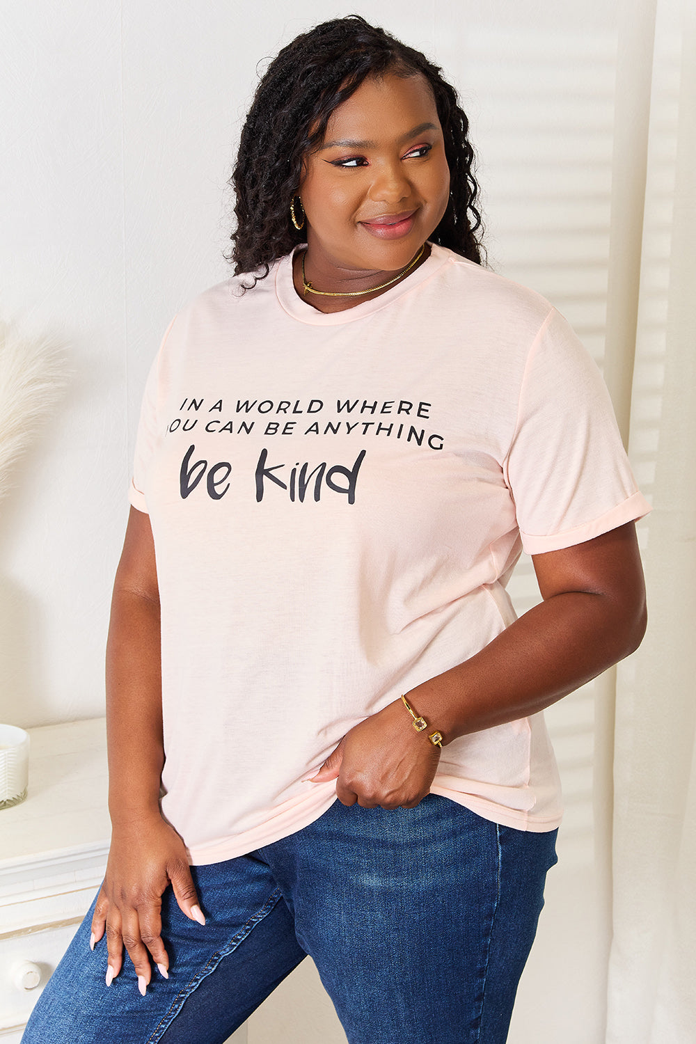 Simply Love Be Kind Slogan Graphic Cuffed T-Shirt