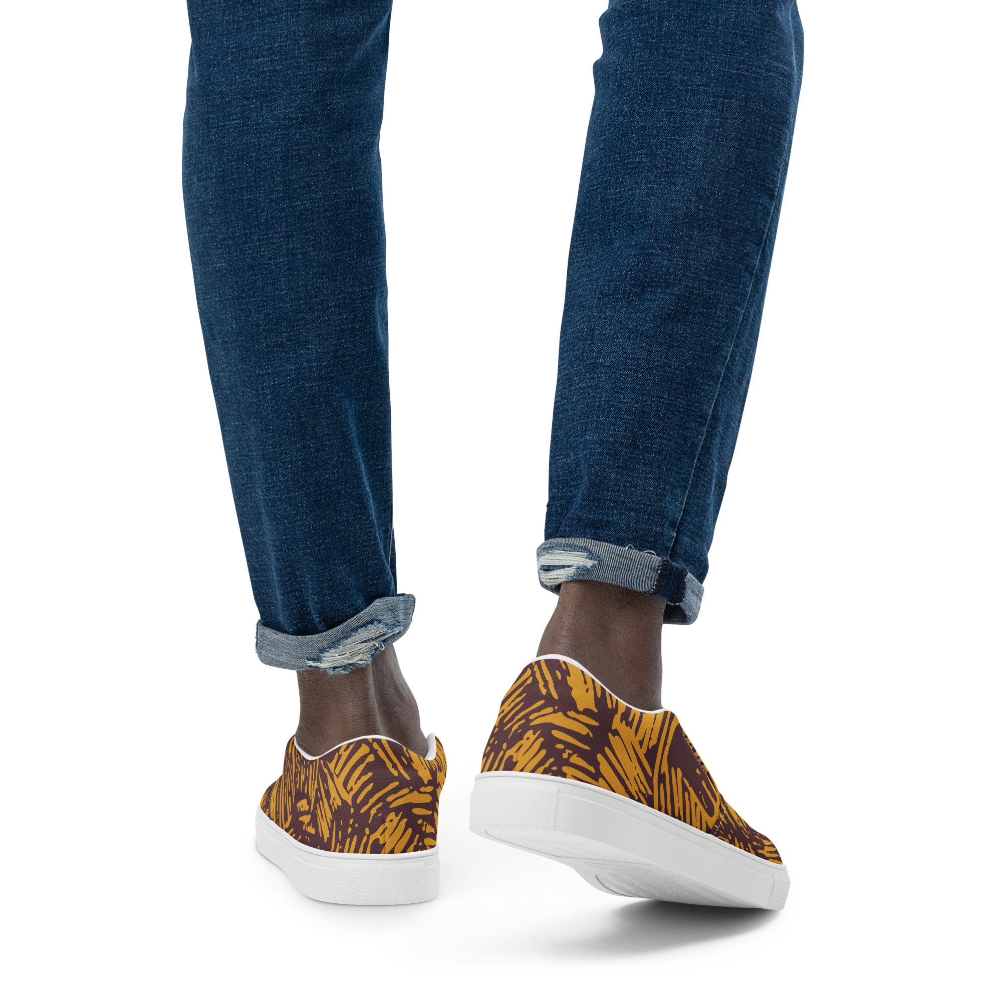 Brown Abstract Pattern Men’s Slip-On Canvas Shoes - Stylish, Comfortable, and Durable Footwear