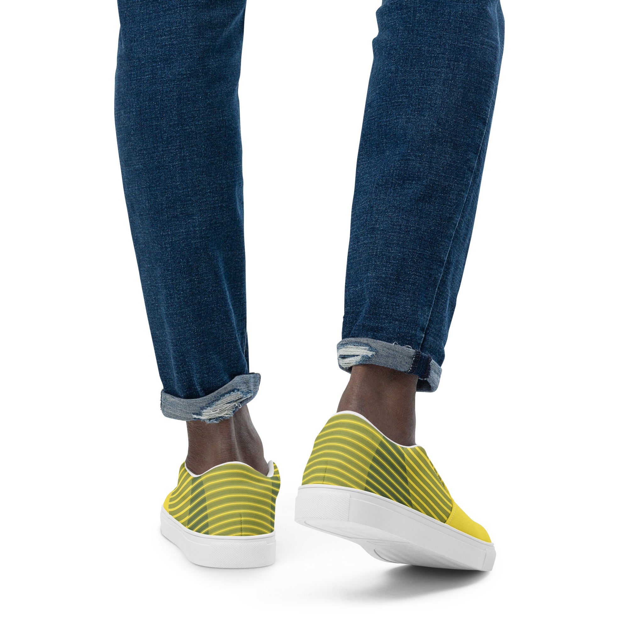 Men’s Lightweight Slip-On Canvas Shoes - Vibrant Yellow with green striped Heel